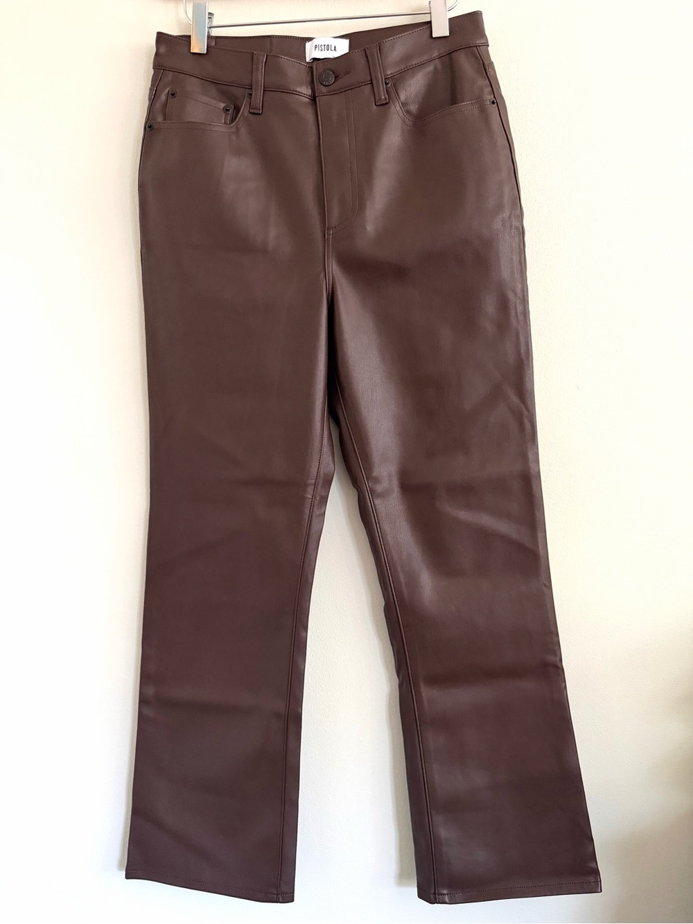 PISTOLA Lennon High Rise Coffee Bean Crop Boot Vegan Leather Pants Size 27